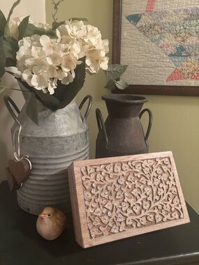 Hand-Carved Kashmiri Walnut Wood Box Intricate Tree of Life Artistry
